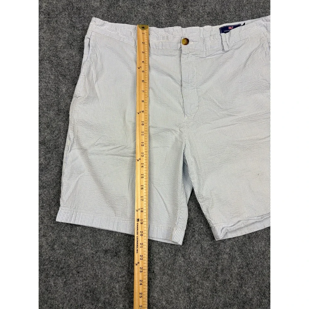 Vineyard Vines M 40 Seersucker Shorts Blue Wht Striped Cotton Stretch 9in- FLAWS
